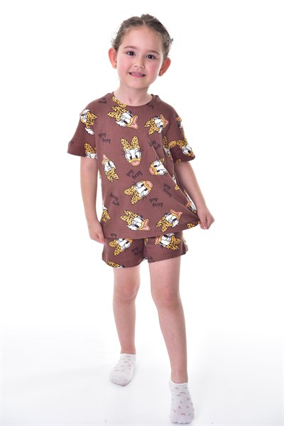%100 Pamuk Interlok Kumaş Kısa Kollu Şortlu Kız Çocuk Pijama Takımı (3,4,5,6,7,8 YAŞ)