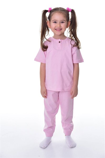 %100 pamuk  penye kumaş düğmeli sade terletmeyen kız çocuk yazlık pijama takımı