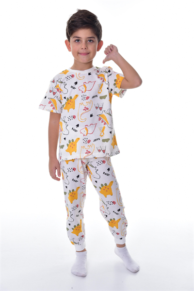 %100 pamuk sağlığa duyarlı erkek çocuk pijama takımı safari hayvanları baskılı