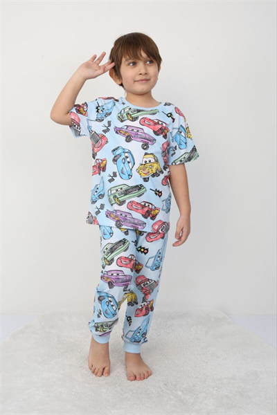 Erkek Çocuk Araba Desenli Pijama Takımı – Rahat ve Şık  %100 Pamuklu Uyku Seti