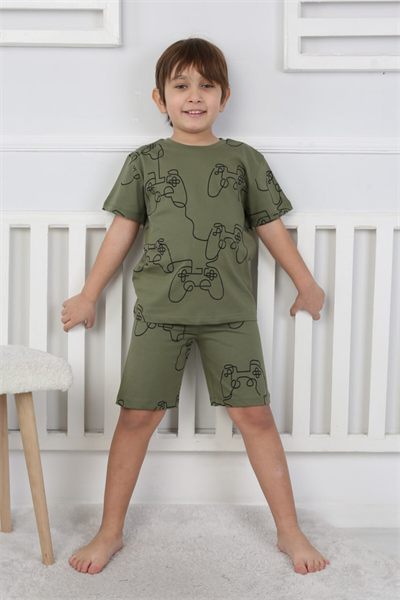 Şortlu Erkek Çocuk Pijama Takımı – %100 Pamuk – Desenli – Yazlık – 3-8 Yaş