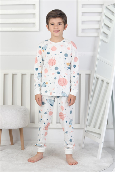 Unisex Çocuk Pijama Takımı %100 Pamuk Uzun Kollu Penye 3-8 Yaş