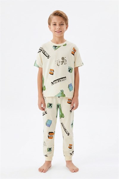 Yazlık Kısa Kollu Erkek Çocuk Pijama Takımı Oyun Desenli %100 Pamuk
