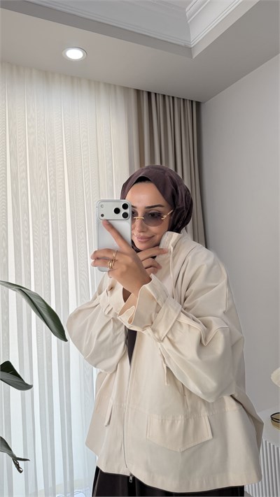 Nora Bağlama Kollu Gabardin Ceket Ekru
