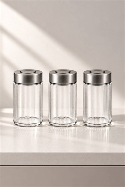 3lü Premium Airtight Diamond Cam Saklama Kavanozu Seti 1000 cc