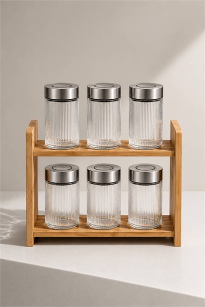 6lı Premium Airtight Diamond Cam Saklama Kavanozu Seti 1000 cc