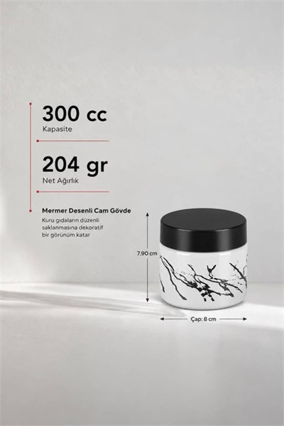 Mermer Desenli Cam Saklama Kavanozu 330 cc