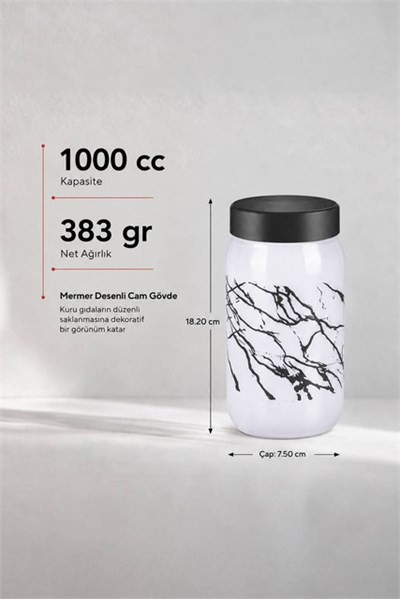 Mermer Desenli Cam Saklama Kavanozu 1000 cc
