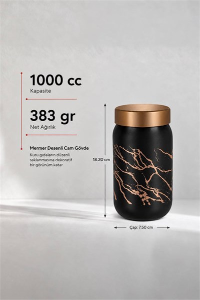 Mermer Desenli Cam Saklama Kavanozu 1000 cc
