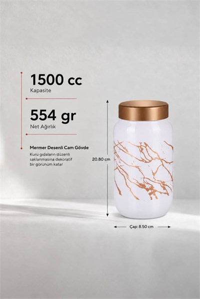 Mermer Desenli Cam Saklama Kavanozu 1500 cc
