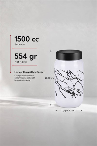 Mermer Desenli Cam Saklama Kavanozu 1500 cc
