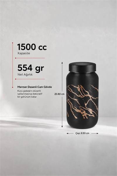 Mermer Desenli Cam Saklama Kavanozu 1500 cc
