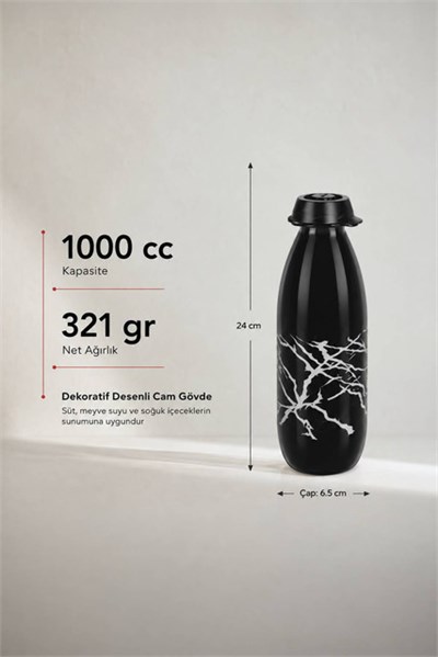  Cam Servis Şişesi Mermer Desenli 1000 cc