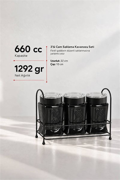 3lü Metal Standlı Çok Amaçlı Mutfak Kavanozu Seti 850 cc