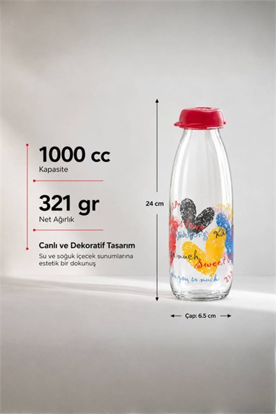 Desenli Cam İçecek Şişesi 1000 cc