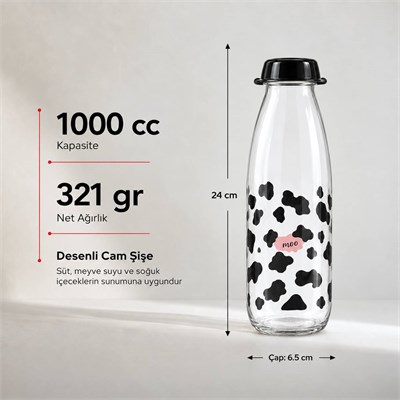 Desenli Cam Süt Şişesi 1000 cc