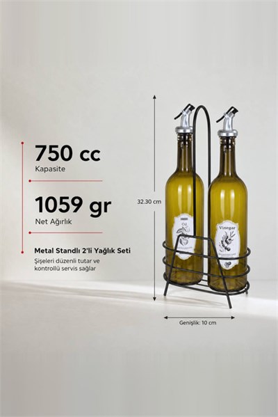 2li Metal Standlı Cam Yağlık Seti 750 cc