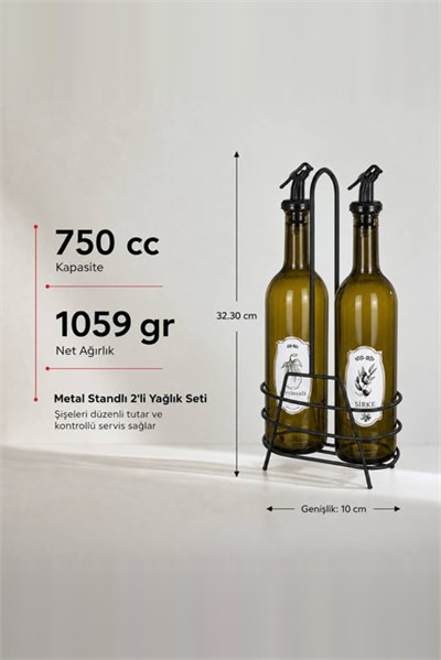 2li Metal Standlı Cam Yağlık Seti 750 cc