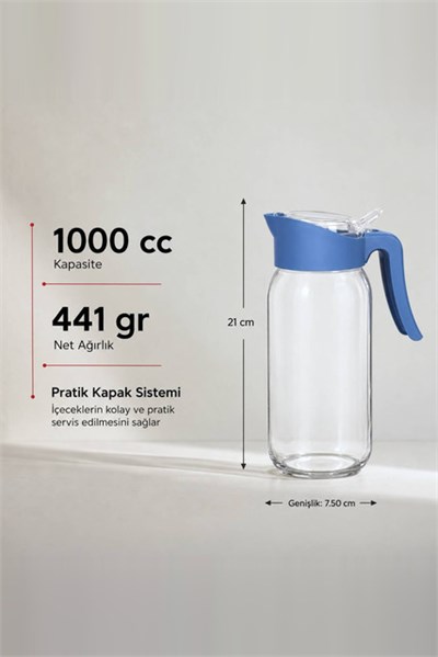Pratik Kapaklı Cam Sürahi 1000 cc