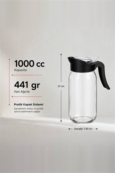Pratik Kapaklı Cam Sürahi 1000 cc