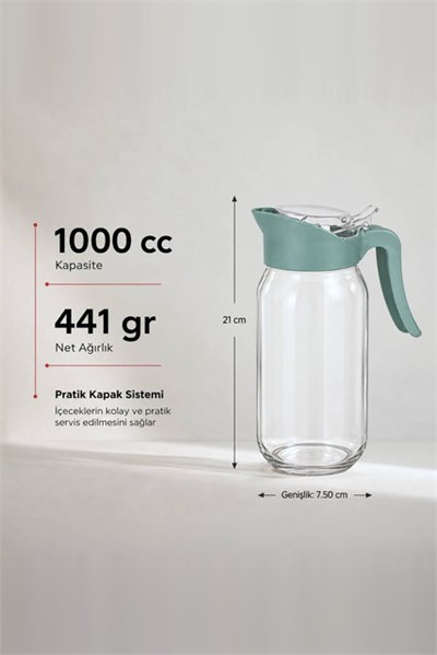 Pratik Kapaklı Cam Sürahi 1000 cc