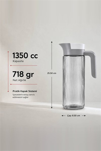 Elmas Serisi Çizgili Renkli Cam Sürahi 1350 cc