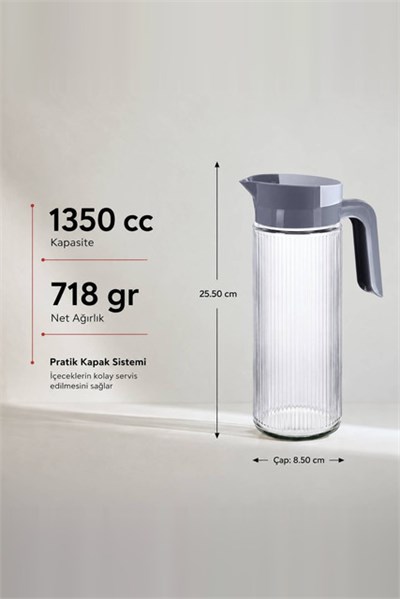 Elmas Serisi Çizgili Şeffaf Cam Sürahi 1350 cc