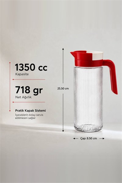 Elmas Serisi Çizgili Şeffaf Cam Sürahi 1350 cc