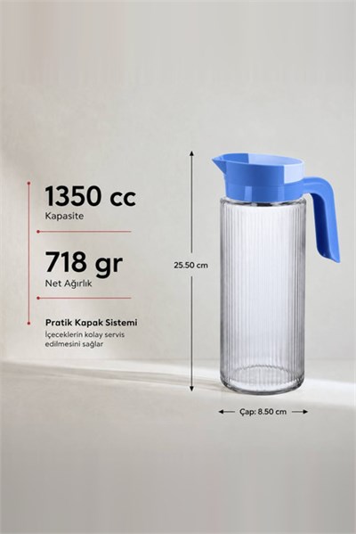 Elmas Serisi Çizgili Şeffaf Cam Sürahi 1350 cc