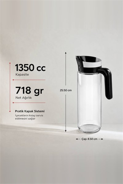 Elmas Serisi Çizgili Şeffaf Cam Sürahi 1350 cc