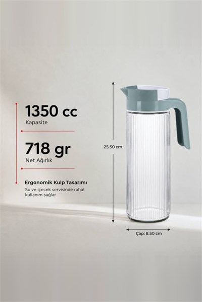 Elmas Serisi Çizgili Şeffaf Cam Sürahi 1350 cc