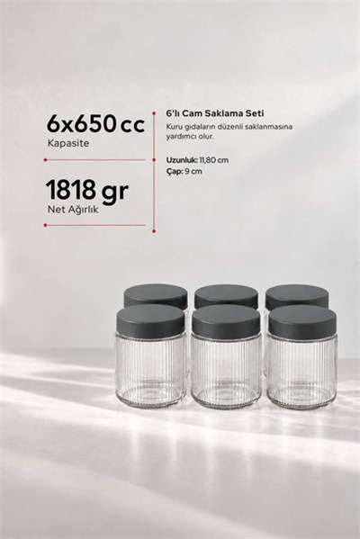 6’lı Diamond Cam Saklama Kavanozu Seti 650 cc