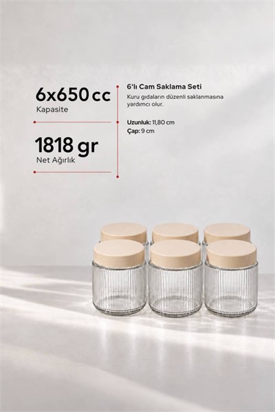 6’lı Diamond Cam Saklama Kavanozu Seti 650 cc