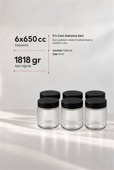 6’lı Diamond Cam Saklama Kavanozu Seti 650 cc