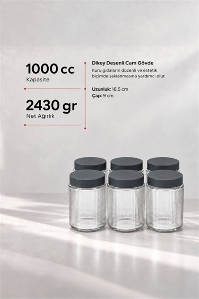 6’lı Diamond Cam Saklama Kavanozu Seti 1000 cc