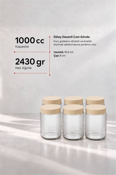 6’lı Diamond Cam Saklama Kavanozu Seti 1000 cc