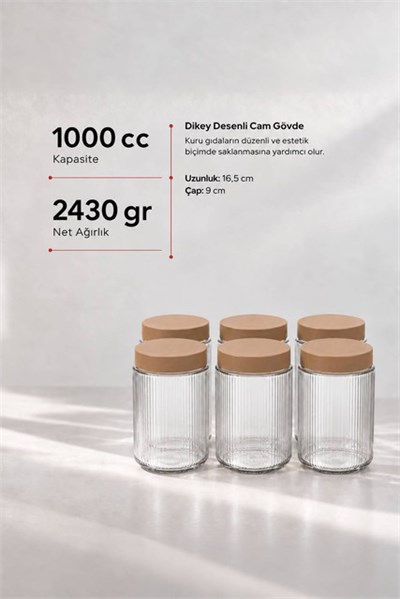 6’lı Diamond Cam Saklama Kavanozu Seti 1000 cc