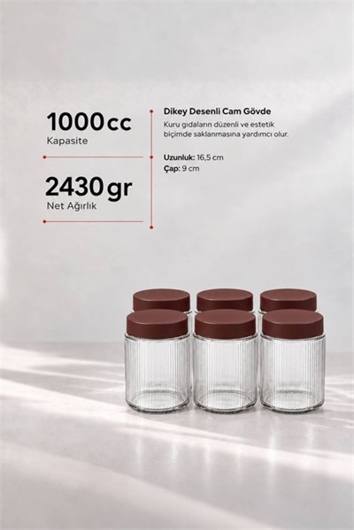 6’lı Diamond Cam Saklama Kavanozu Seti 1000 cc