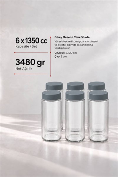 6’lı Diamond Cam Saklama Kavanozu Seti 1350 cc