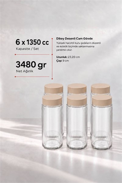 6’lı Diamond Cam Saklama Kavanozu Seti 1350 cc