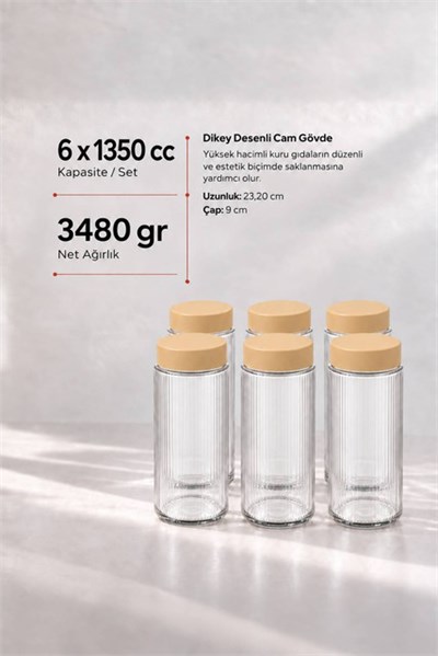6’lı Diamond Cam Saklama Kavanozu Seti 1350 cc