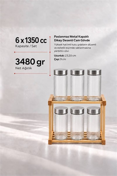 6’lı Metal Kapaklı Cam Saklama Kavanozu Seti 1350 cc