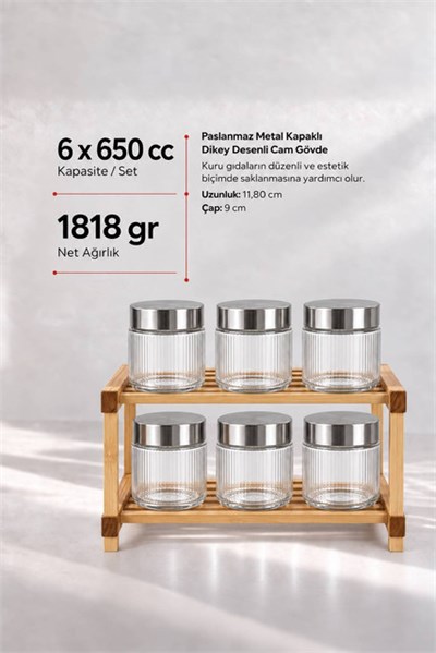 6’lı Metal Kapaklı Cam Saklama Kavanozu Seti 650 cc