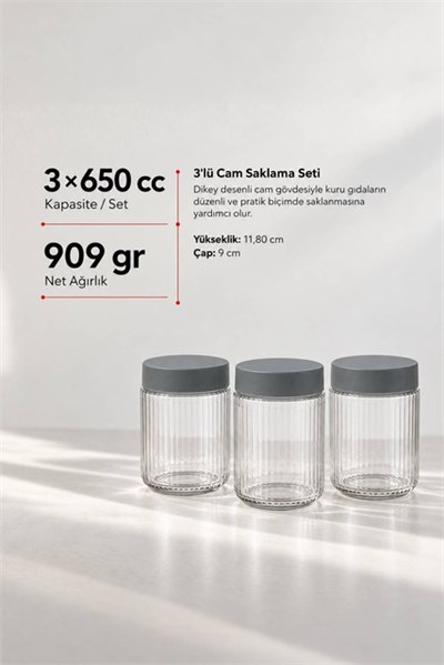 3’lü Diamond Cam Saklama Kavanozu Seti 650 cc