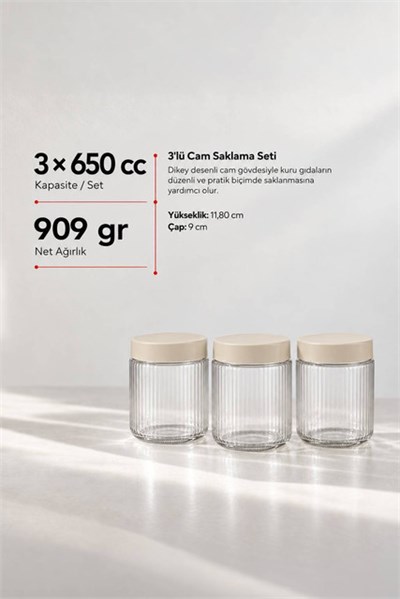 3’lü Diamond Cam Saklama Kavanozu Seti 650 cc