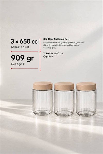 3’lü Diamond Cam Saklama Kavanozu Seti 650 cc
