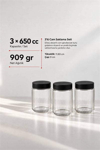 3’lü Diamond Cam Saklama Kavanozu Seti 650 cc