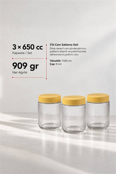 3’lü Diamond Cam Saklama Kavanozu Seti 650 cc