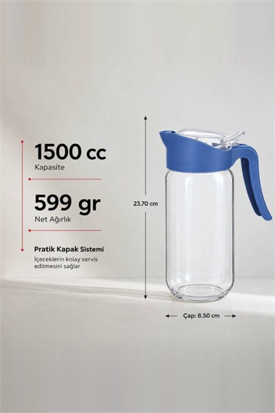 Derya Serisi Pratik Kapaklı Cam Sürahi 1500 cc
