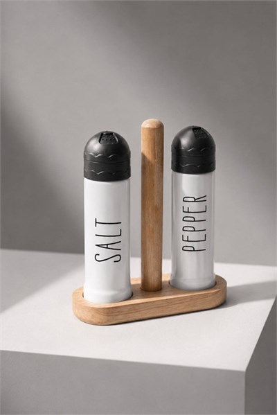 Bambu Standlı 2li Tuzluk ve Karabiberlik Seti 